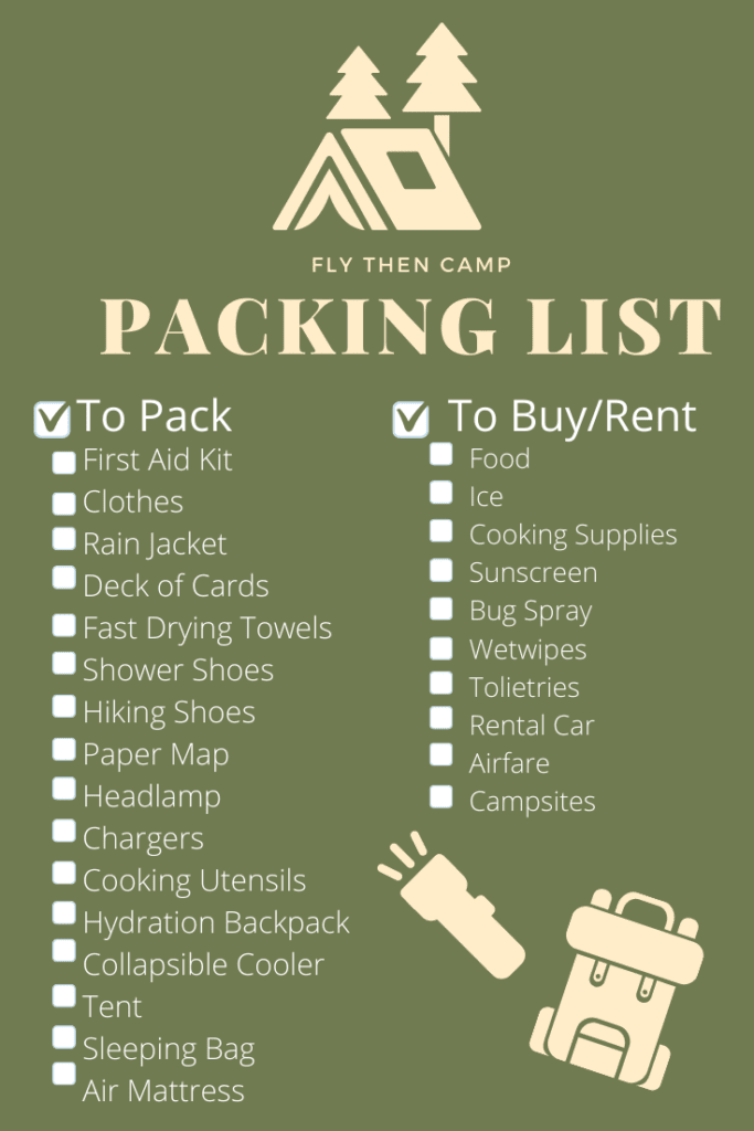 Fly with camping Packing List