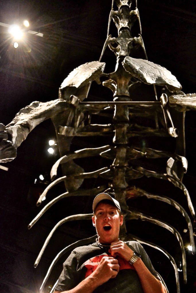 Scott in a Dinosaur skeleton