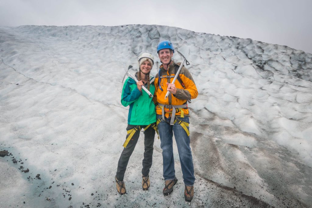 couple glacier hiking in Iceland