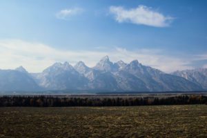 view of Grand Teton from Wyoming road trip