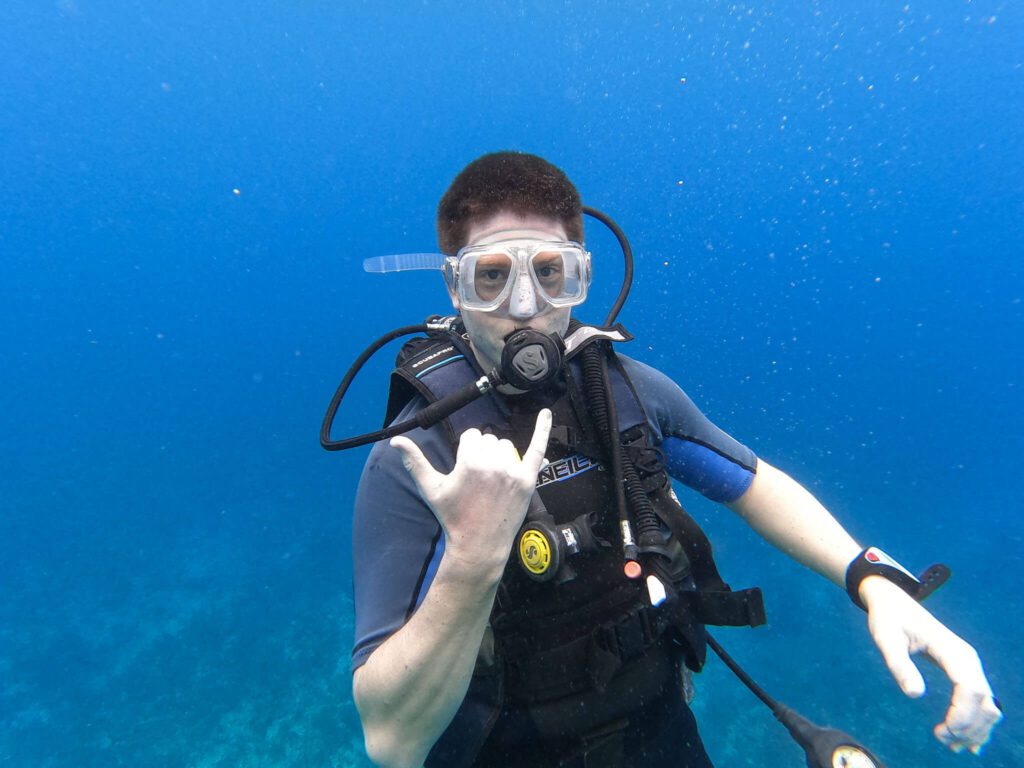 man scuba diving