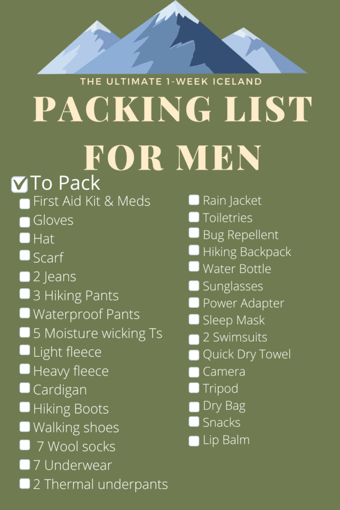 Iceland packing list for men