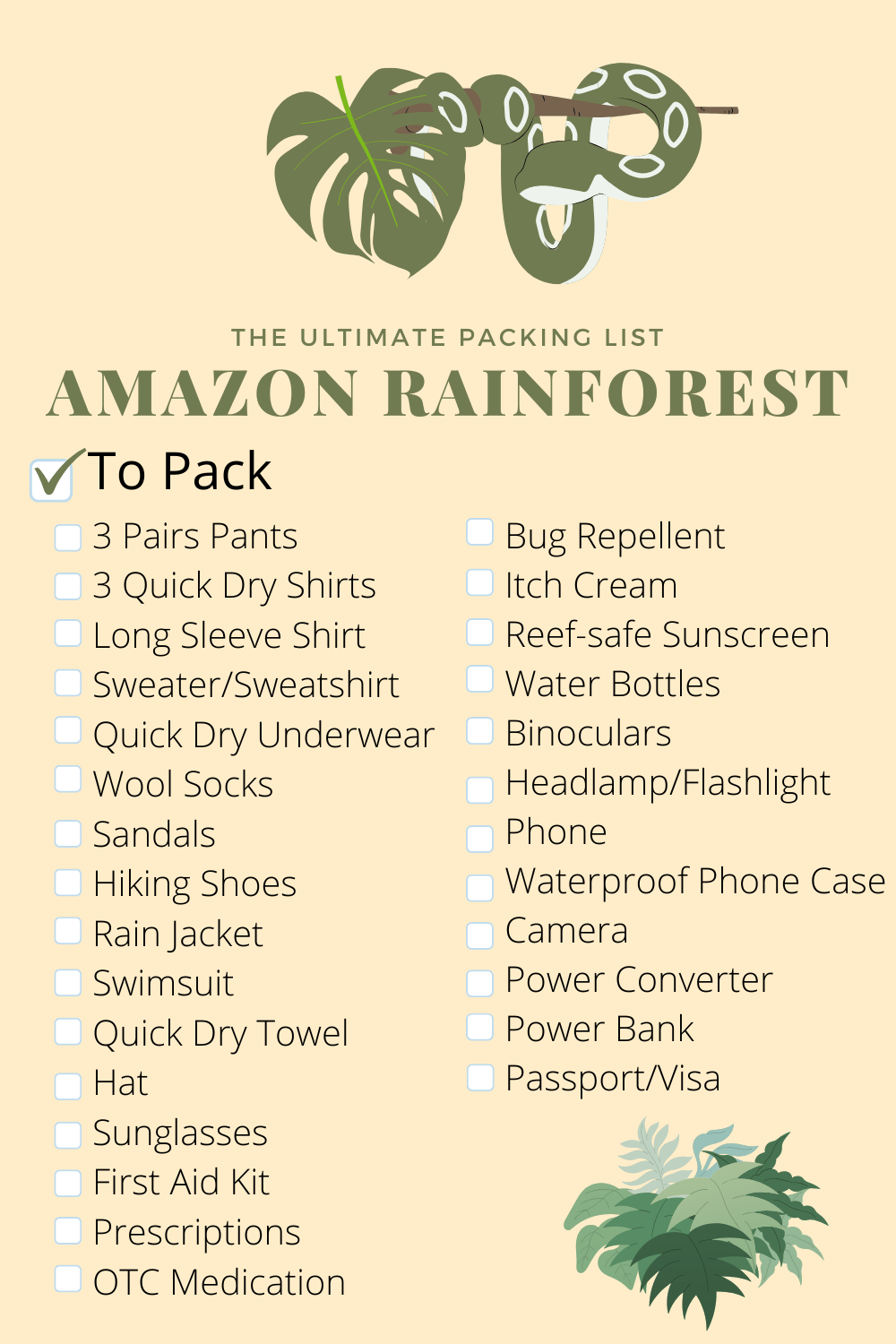 rainforest packing list